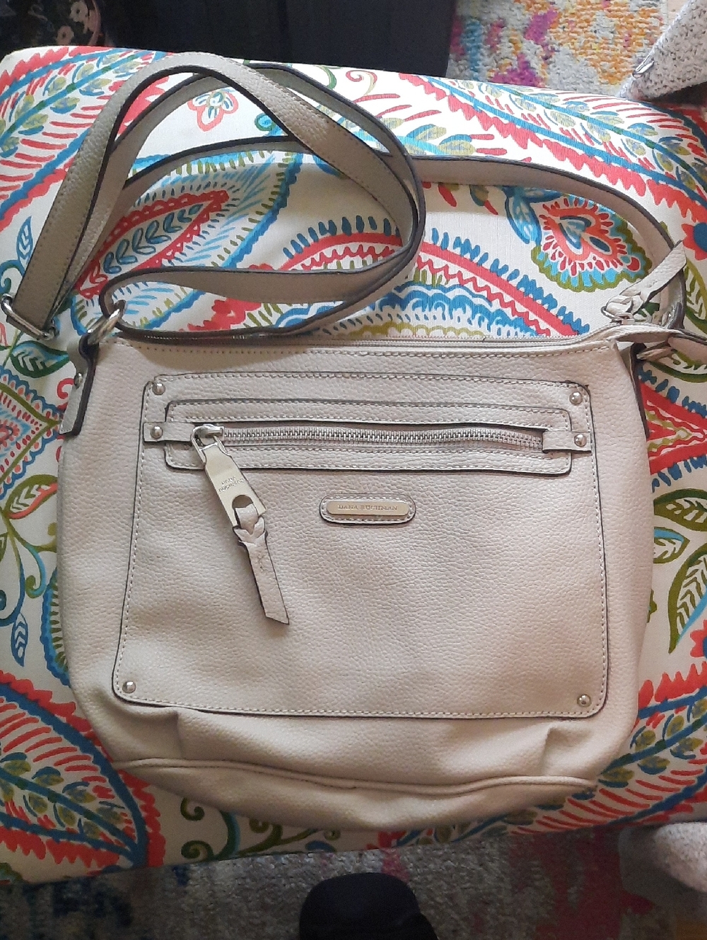 Dana Buchman Cream Pebbled Leather Crossbody Bag